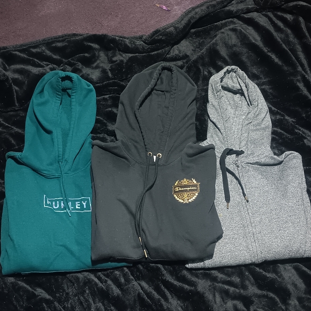 Champion Men's Hooded Sweatshirt Trio - Black, Teal & Gray